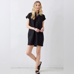 Not Monday Dylan Mini Dress Cap Sleeve Black Linen XS